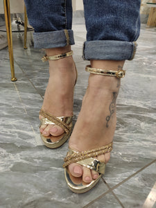 Sandali oro da donna eleganti per cerimonie con strass chic