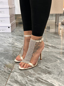 Scarpe aperte donna di colore bianco tacco alto a spillo