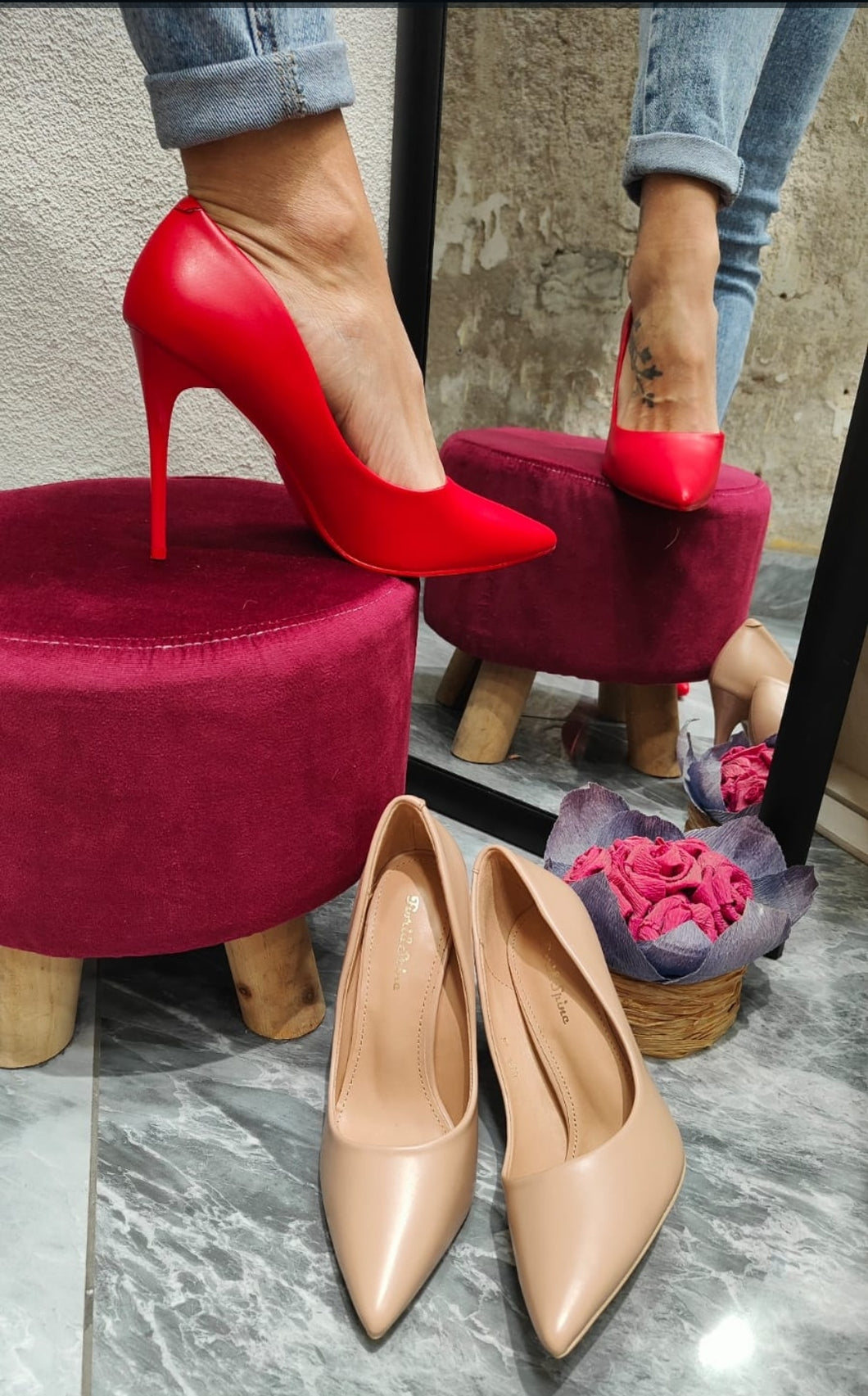 Decoltè donna di colore rosso con tacco 10 cm
